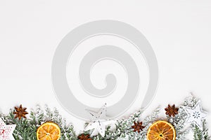 Christmas white Fir tree branches with stars decorations