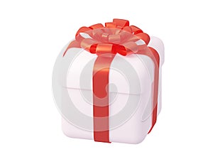 Christmas white gift with a red ribbon. Isolated on a white background. 3d rendering.