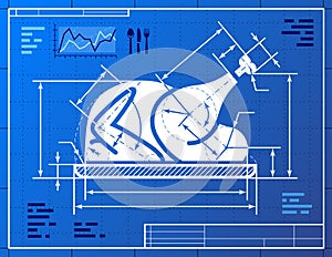 Christmas whole turkey symbol like blueprint drawi