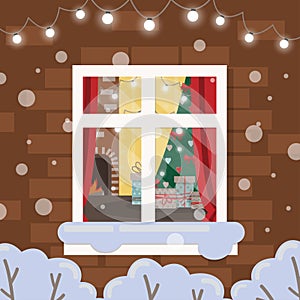 Christmas window in brick wall
