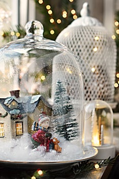 Christmas window decoration in vintage style