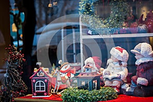 Christmas window shopping, toys and decorations.