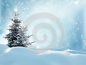 Christmas winter background with fir tree