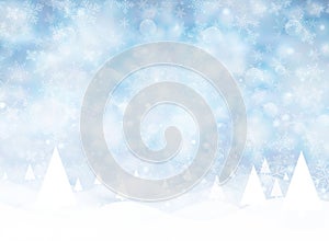 Christmas winter on blue background. White snow with snowflakes