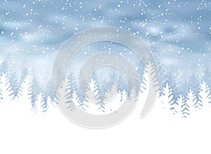 Christmas winter on blue background. White snow with snowflakes