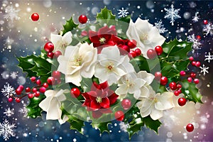 Christmas winter bouquet with poisentia