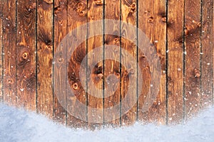 Christmas Winter Dark Rustic Wood Background With Snow