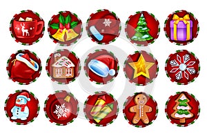 Christmas winter game slot icon, vector casino holiday badge set, web UI x-mas design element kit.