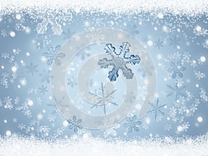 Christmas winter holiday background with snowflakes and frozen snow frame