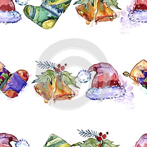 Christmas winter holiday symbol in a watercolor style. 2019 year. Background, texture, wrapper pattern, frame or border.
