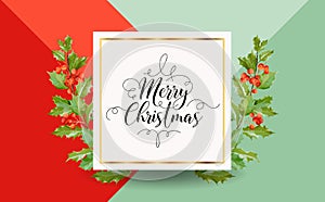 Christmas Winter Holly Berry Banner, Graphic Background, December Invitation, Flyer or Card