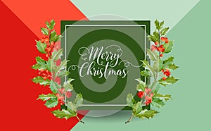 Christmas Winter Holly Berry Banner, Graphic Background, December Invitation, Flyer or Card