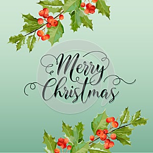 Christmas Winter Holly Berry Banner, Graphic Background, December Invitation, Flyer or Card