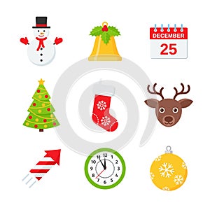 Christmas winter icon set. Vector illustration in flat design
