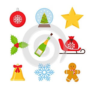 Christmas winter icon set. Vector illustration in flat design