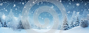 Christmas winter landscape background. Snow forest. Copy space. Illustration for web, poster, banner