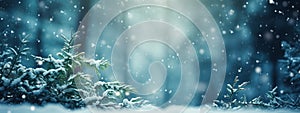 Christmas winter landscape background. Snow forest. Copy space. Illustration for web, poster, banner