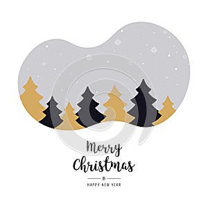 Christmas winter landscape golden black trees greeting text snowy isolated background