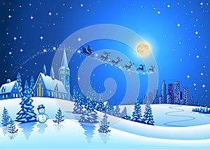 Christmas Winter Landscape with Santa