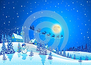 Christmas Winter Landscape with Santa Sleigh