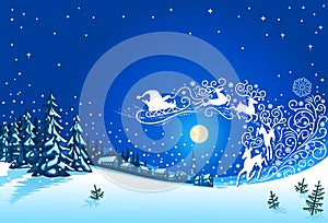 Christmas Winter Landscape with Santa Sleigh Ornament