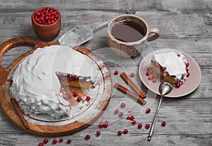 Christmas winter pie cake with red berry cranberries