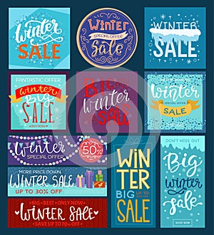 Christmas winter sale vector saleable wintertime Xmas advertisement shopping big offer banner to buy gifts advertising