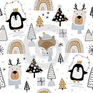 Christmas winter seamless pattern, kids background