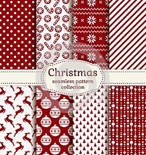 Christmas and winter seamless patterns. Vector set.