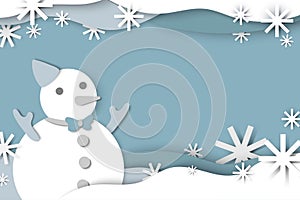 Christmas winter snowman paper art texture banner background