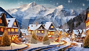 christmas winter snowy village