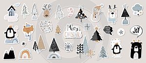 Christmas winter stickers collection for kids, seasonal design