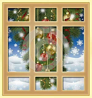 Christmas winter window, vector