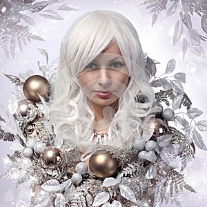 Christmas or Winter Woman. Snow Queen. Portrait of Fashion Girl