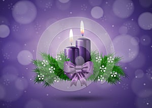 Christmas wish card with candles in purple vector