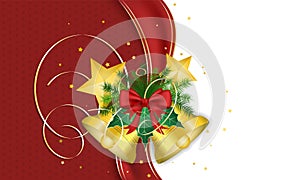 Christmas wish with golden bells, ribbon, needles and stars. Vector design.