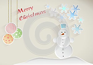 Christmas wish with snowman, decorations and snowflakes on beige background