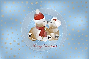 Christmas wishes with cute little teddies framed by golden snowflakes