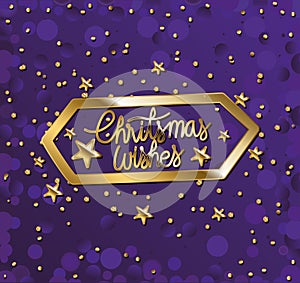 Christmas wishes in gold leterring with stars on purple background