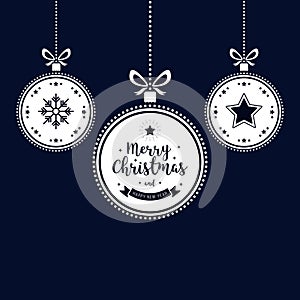Christmas wishes ornaments golden baubles hanging blue background