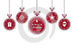 Christmas wishes ornaments red baubles hanging isolated white background