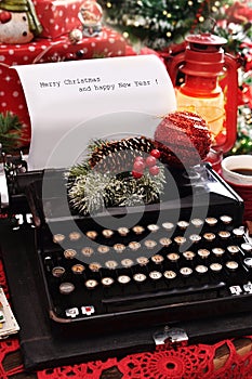 Christmas wishes typed on vintage typewriter