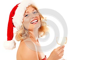 Christmas woman beautiful smiling with glass of champagne santa'