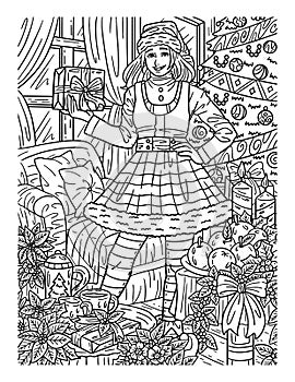 Christmas Woman in Elf Outfit Adults Coloring Page