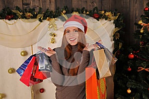 Christmas woman portrait with gift packages