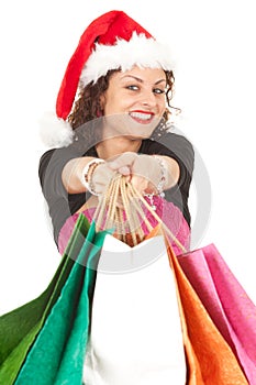 Christmas woman with shopping bags