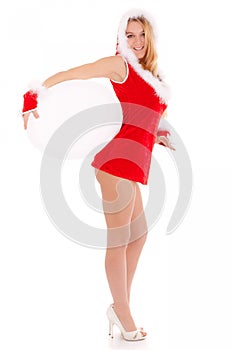 Christmas woman showing advert