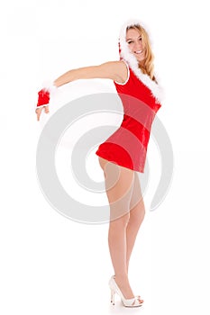 Christmas woman showing advert photo