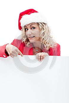 Christmas woman showing holidays offer