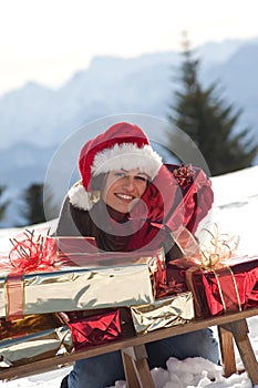 Christmas woman on the snow